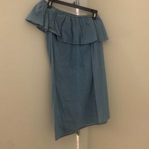 Chambray one shoulder dress